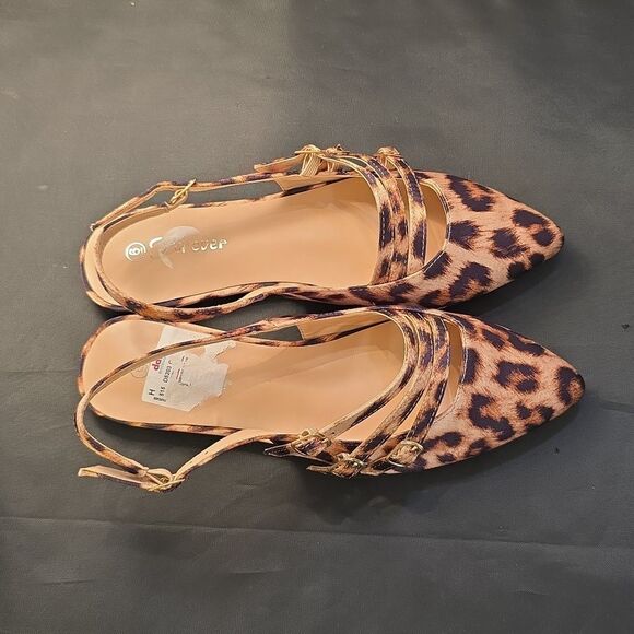 BRAND NEW FOREVER LEOPARD PRINT WOMENS SLINGBACK POINTED TOE WITH BUCKLE… - Picture 7 of 16